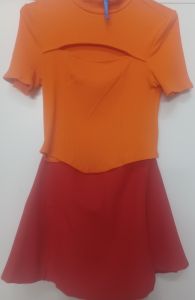 Kids Costumes to Hire - Orange top & red skirt  - TEEN